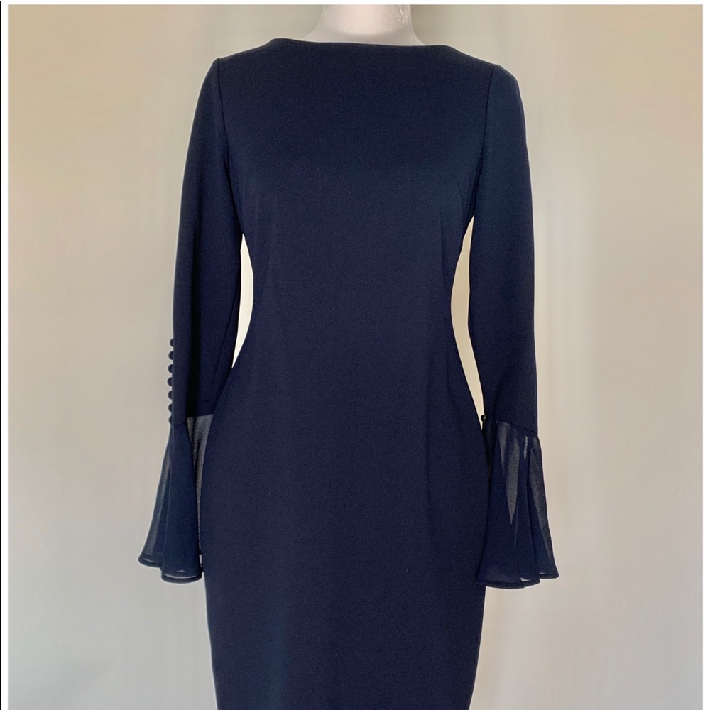 Calvin Klein Black bell chiffon sleeves gold zip 6